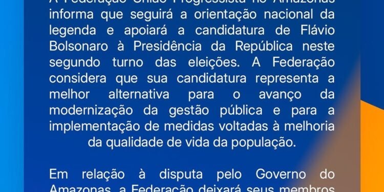 Federação União Progressista apoia Flávio Bolsonaro e deixa Governo do AM livre